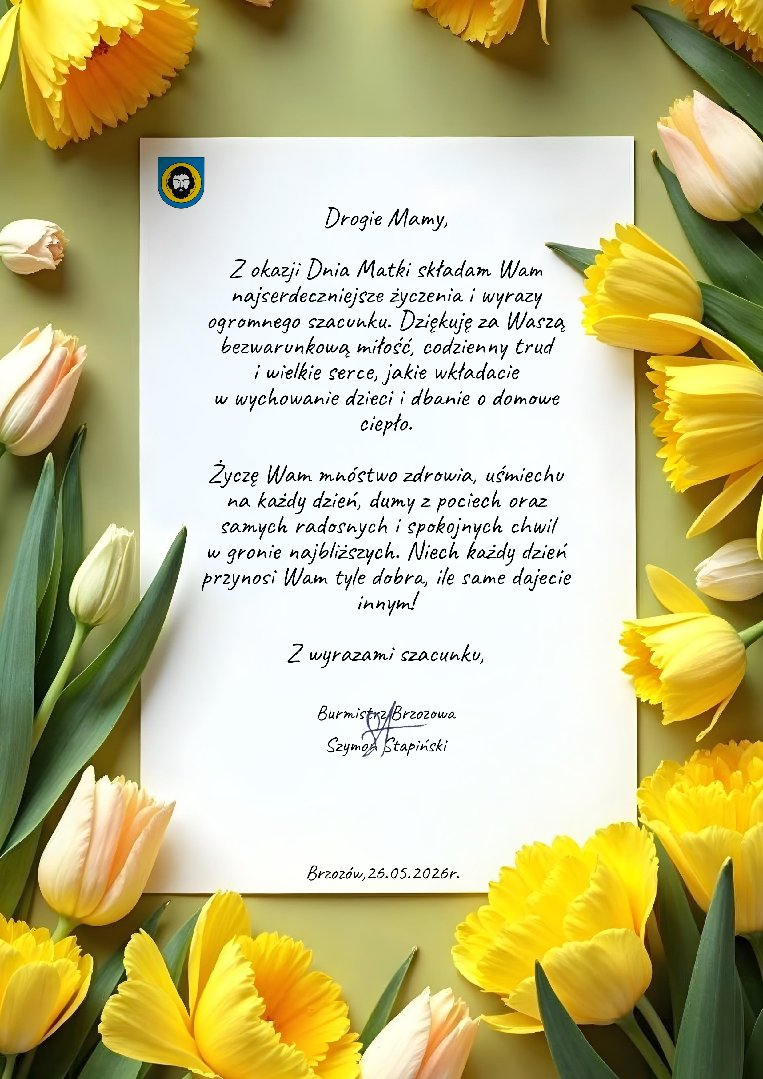 Życzenia Burmistrza Brzozowa z okazji Dnia Mamy