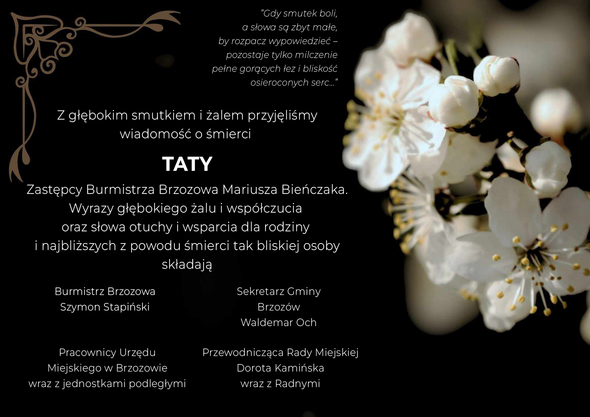 Kondolencje dla Zastępcy Burmistrza Brzozowa