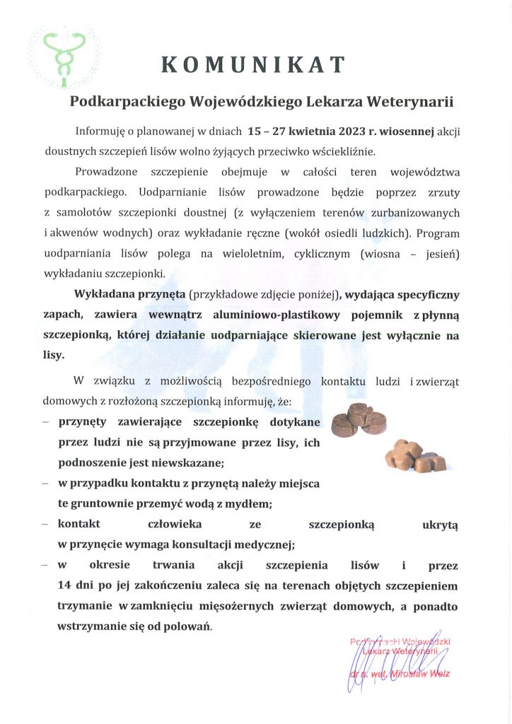 Komunikat Podkarpackiego Wojewódzkiego Lekarza Weterynarii