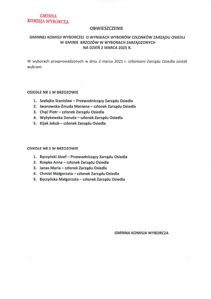 Obwieszczenie Gminnej Komisji Wyborczej