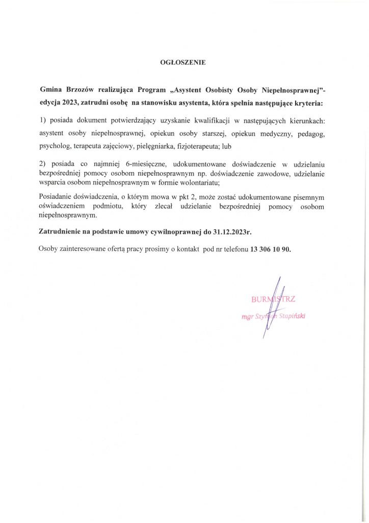 Ogłoszenie o zatrudnieniu