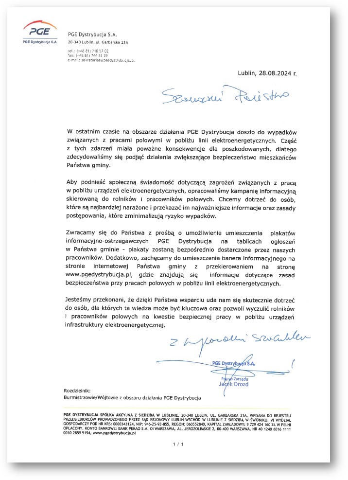 Bezpiecznie z prądem – List Prezesa Zarządu PGE Dystrybucja S.A.