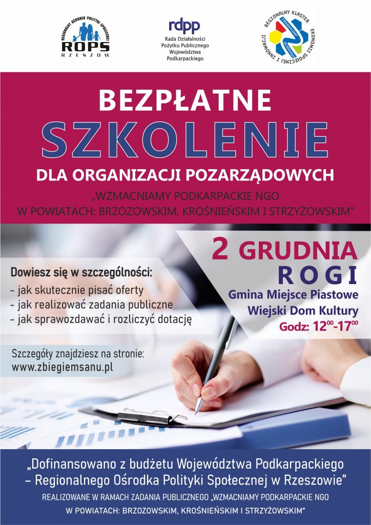 Zaproszenie na bezpłatne szkolenie dla stowarzyszeń, kół gospodyń, innych podmiotów NGO ws. możliwość pozyskiwania dotacji