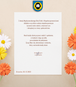 Życzenia Burmistrza Brzozowa z okazji Międzynarodowego Dnia Osób z Niepełnosprawnościami