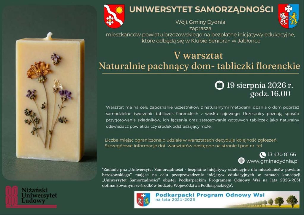 Bezpłatne warsztaty pn.: „Naturalnie pachnący dom – tabliczki florenckie”