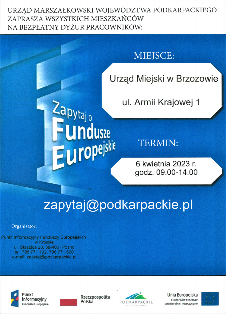 Konsultacje dotyczące Funduszy Europejskich w Urzędzie Miejskim w Brzozowie (06 kwietnia 2023 r.)