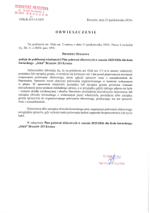 Plan polowań zbiorowych w sezonie 2025/2026 dla koła „Jeleń” Brzozów ZO Krosno