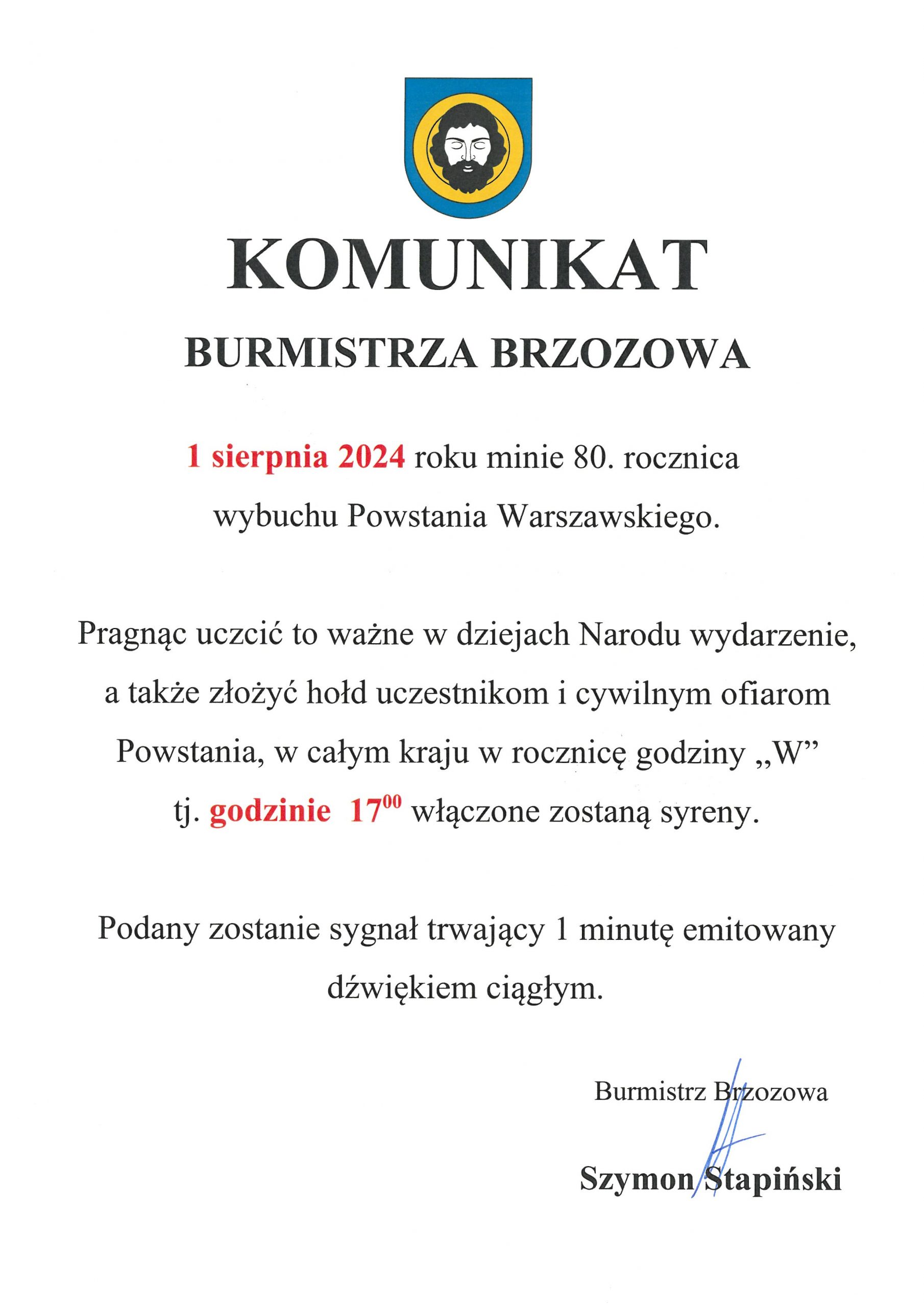 Komunikat Burmistrza Brzozowa