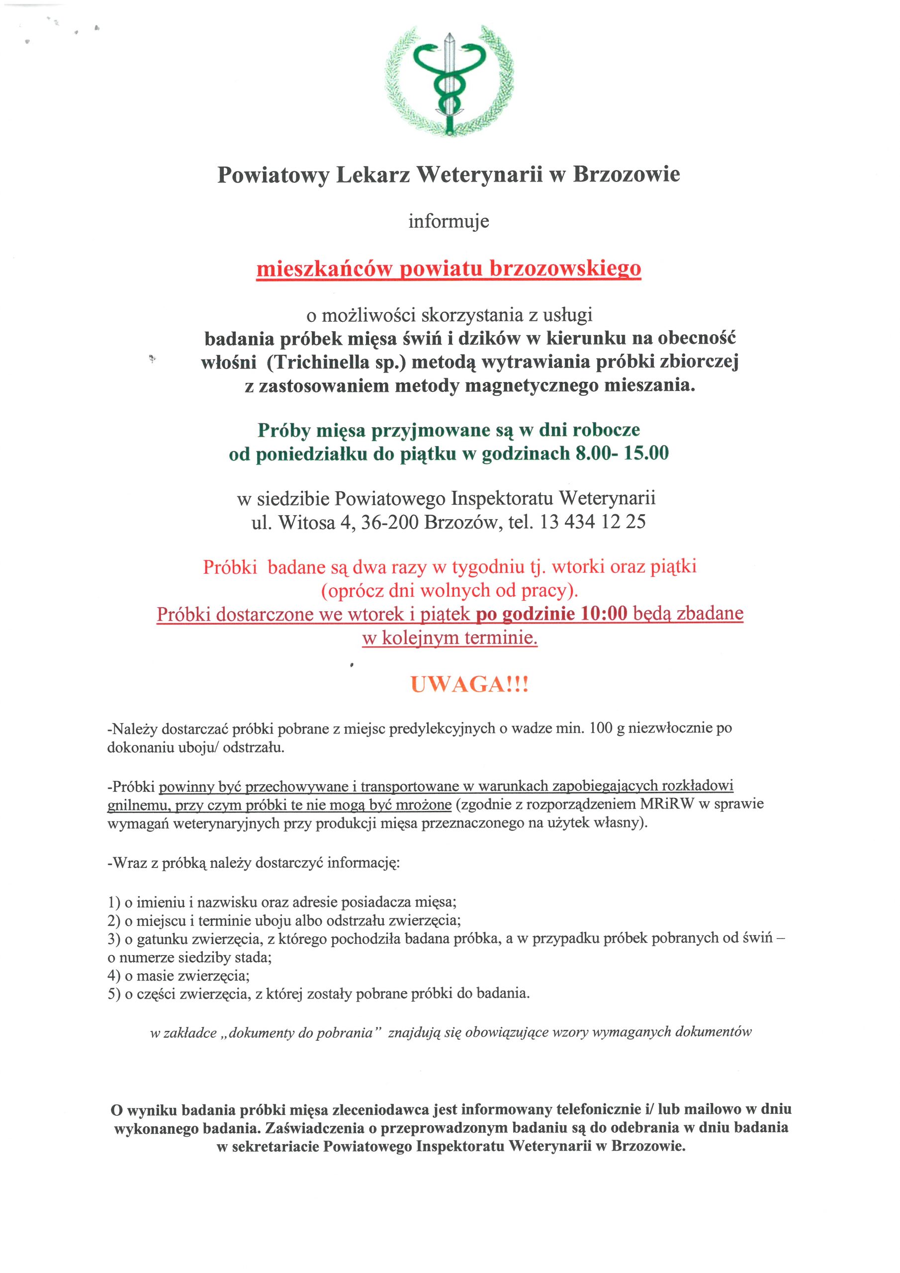 Informacja Powiatowego Lekarza Weterynarii w Brzozowie