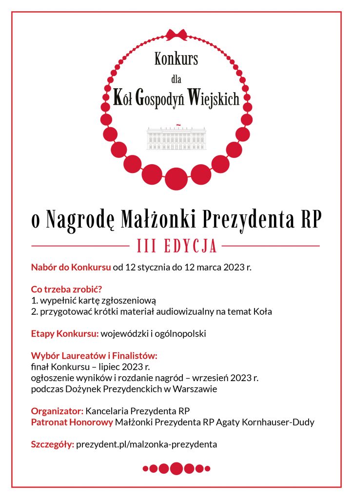III Edycja Konkursu dla Kół Gospodyń Wiejskich o Nagrodę Małżonki Prezydenta RP