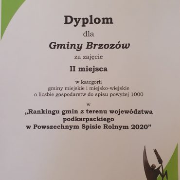 Skan dyplomu dla Gminy Brzozów za zajęcie II miejsca w konkursie.