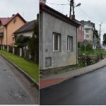 Porównanie dwóch zdjęć. Ulica asfaltowa przed remontem, dziurawa i po remoncie wyłożona nowym asfaltem.