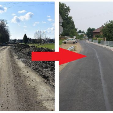 Obrazek przedstawiający drogę przed i po remoncie.