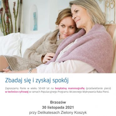 Plakat NFZ "Zbadaj się i zyskaj spokój" - Mammografia
