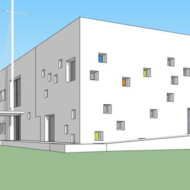 Szkic projektu budynku przedszkolnego.
